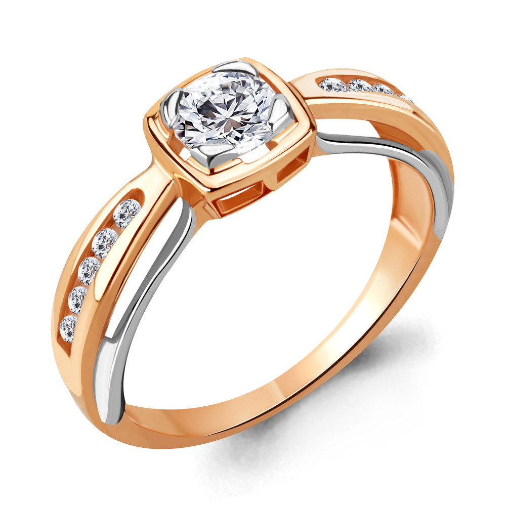 Кольцо из красного золота с камнями Swarovski